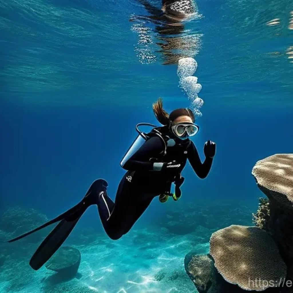 다이빙 강사 추천 기술 스킬 - **Prompt:** An expert female dive instructor demonstrates flawless buoyancy and precision underwater...