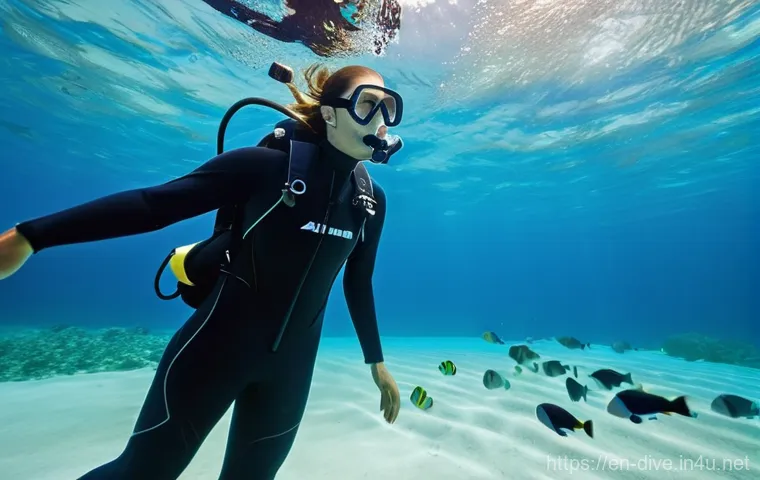 다이빙 강사로서의 마케팅 전략 - **Underwater Dive Instructor Guiding Students:** A vibrant, high-definition underwater photograph de...