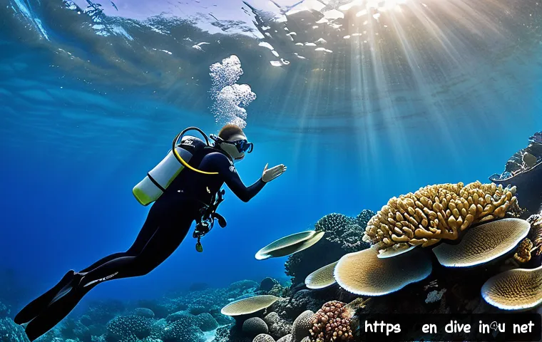 다이빙 강사 커리어의 미래 전망 - A professional female diving instructor wearing full wetsuit and scuba gear, leading an eco-tourism ...