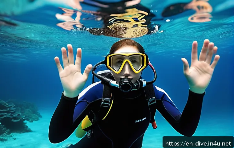 다이빙 강사의 강습생 유형 분석 - A serene underwater scuba diving training scene featuring a female visual learner in full wetsuit an...